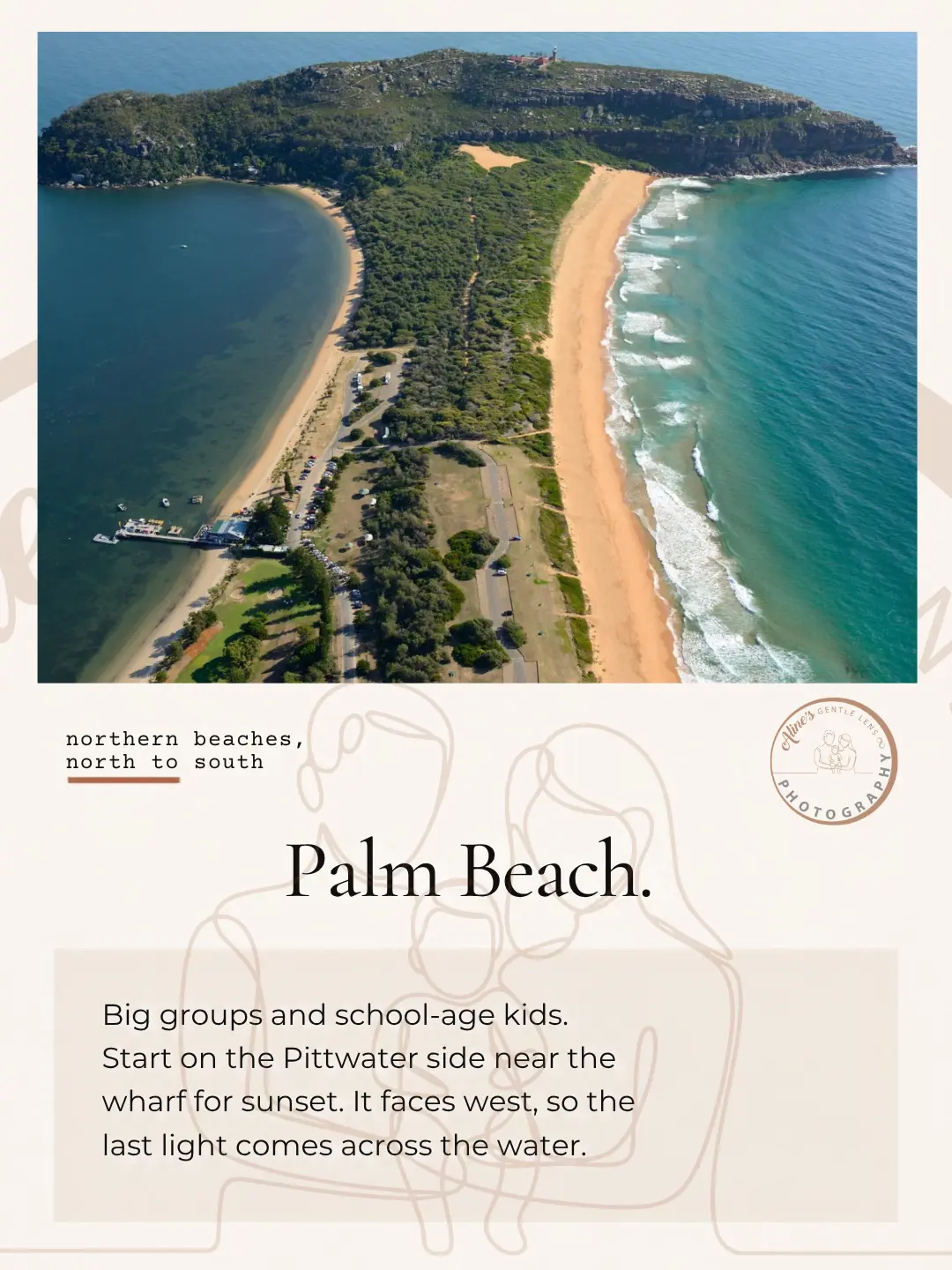 Aline's Gentle Lens carousel slide of an aerial view of Palm Beach, Pittwater and Barrenjoey Headland