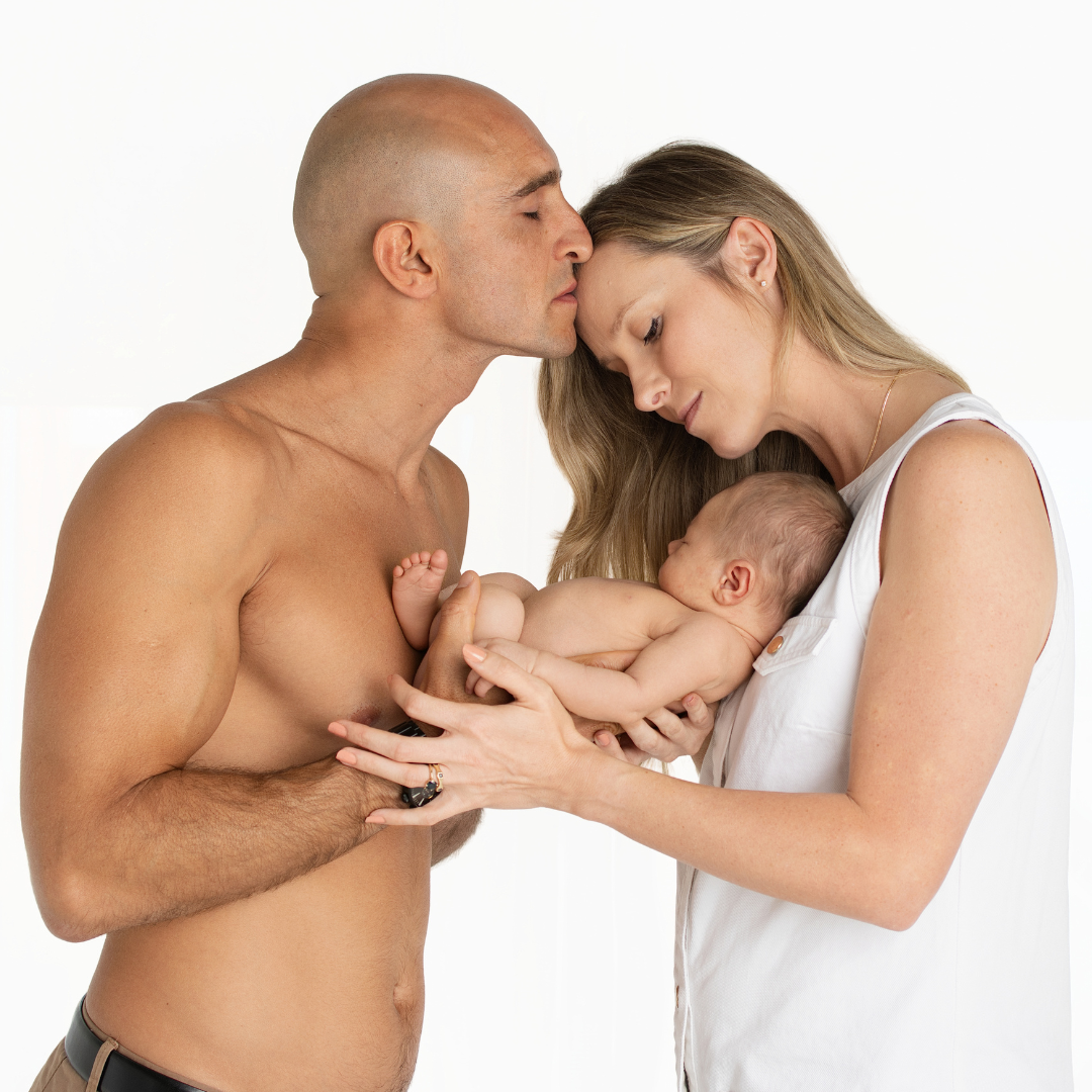 Family of three photographed together in the Manly studio