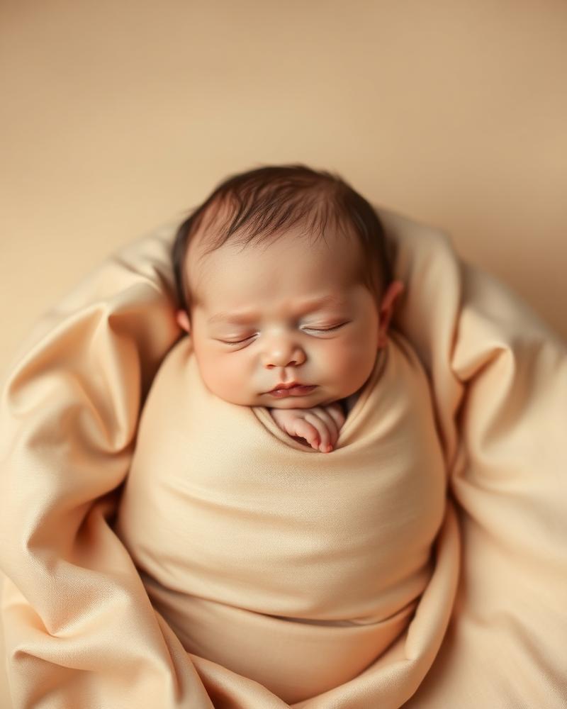 Newborn wrapped in soft silk