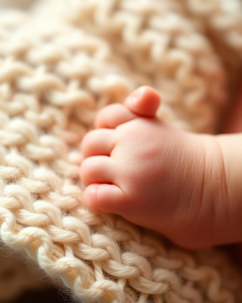 Newborn toes on a wool blanket